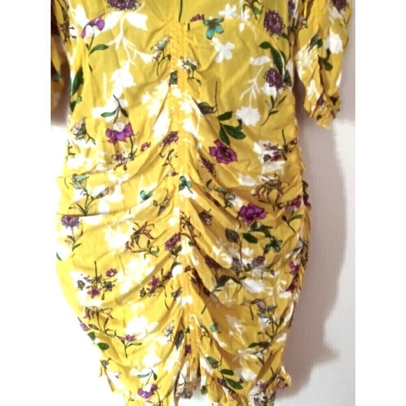 Skylar + Madison Dress Size Med Yellow Floral Sunshine Days V Neck Ruched Front - Picture 6 of 6